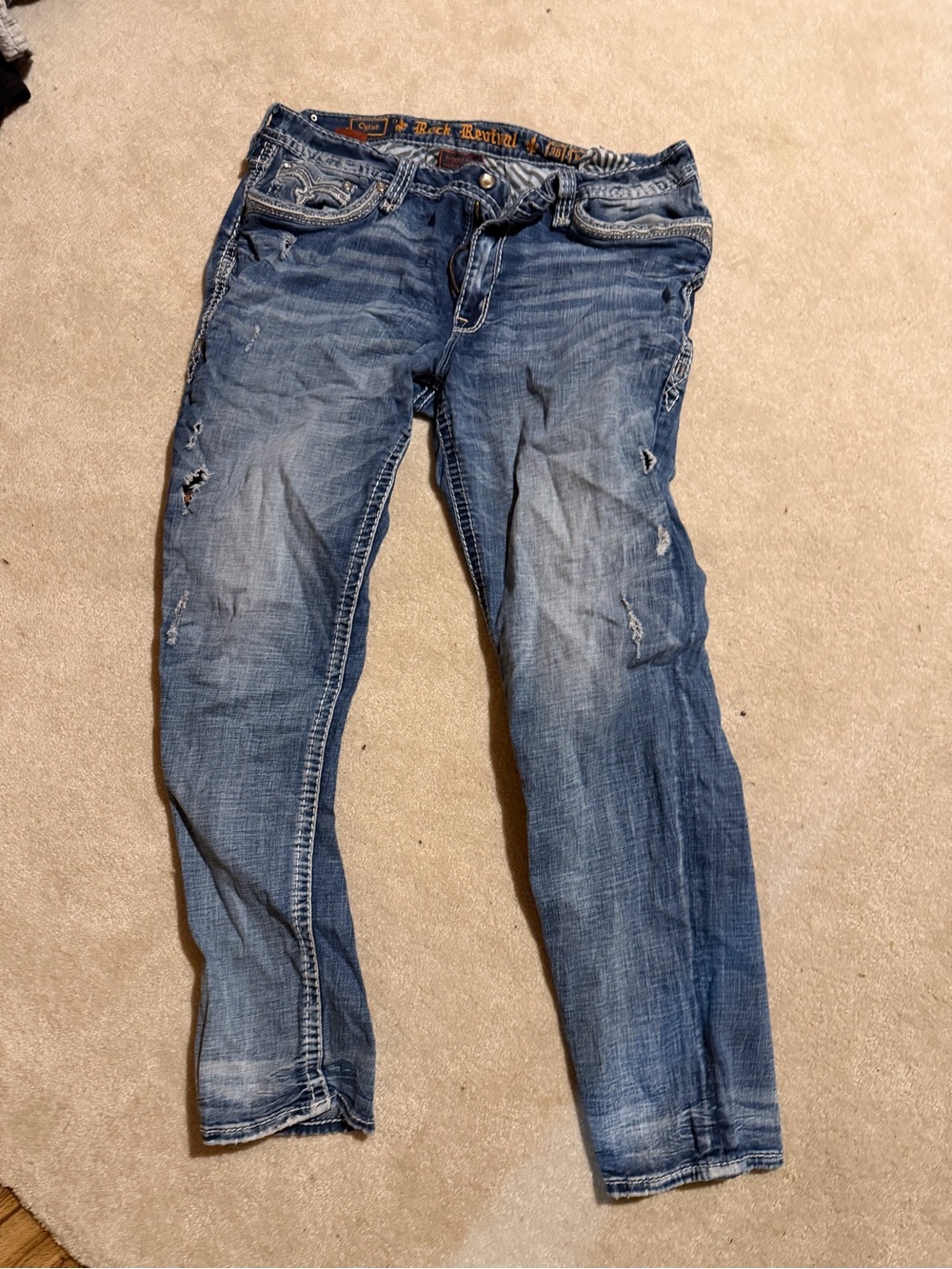 Rock Revival Women's Skinny Jeans in Faded Blue Distress
